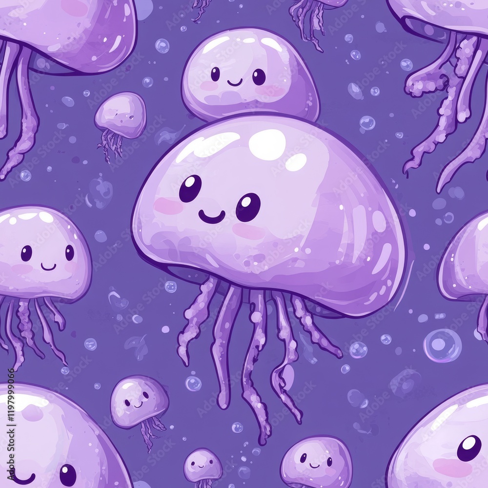 jellyfish seamless pattern, cute style illustration lilac toned jellyfish seamless pattern, cute style illustration lilac toned