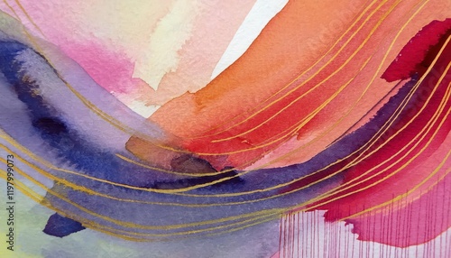 Striking Watercolor Abstract Artwork HandPainted Masterpiece with Vibrant Color Blends and Textural Depth, Capturing the Allure of an Imaginary Landscape in the Moment. photo