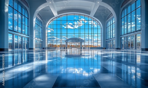 Modern Skyscraper Interior with Panoramic City View