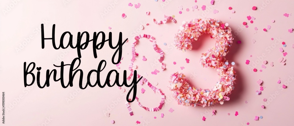 Naklejka premium Happy 3rd Birthday Celebration: Pink Confetti Number Three Background