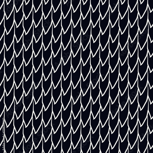 Paint brush squama seamless pattern. Asian traditional ornament. Repeated scallops. Fish scale wallpaper. Bird feather. Ethnic motif. Geometrical digital paper. Tribal textile print. Vector art work.