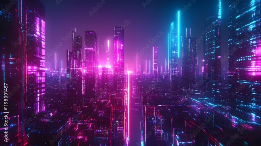 Obraz premium Neon glow over a futuristic digital skyline