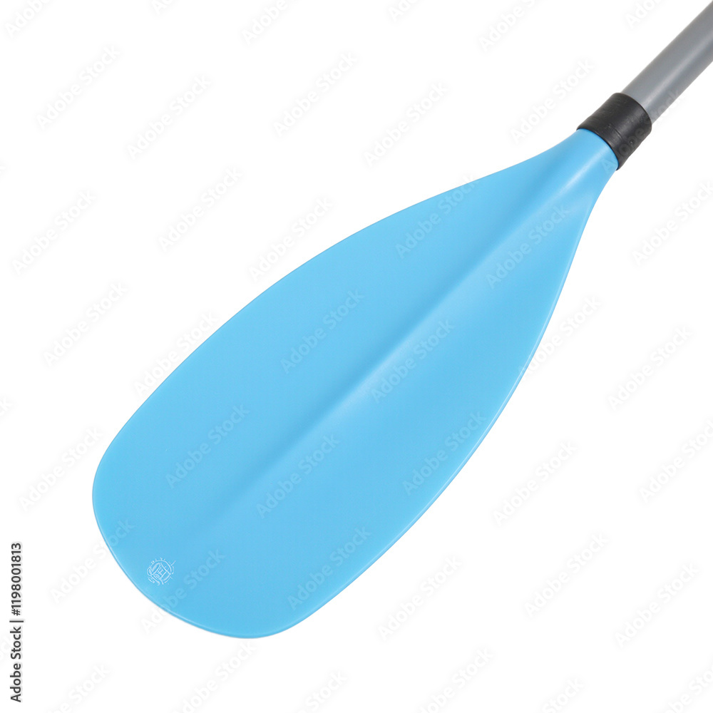 Bright blue plastic paddleboard paddle on white backdrop Bright blue plastic paddleboard paddle on white backdrop