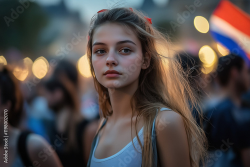 Jeune française participant à une manifestation dans la rue  photo