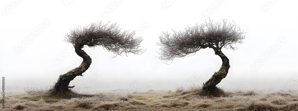 Obraz premium Lone frosted tree in winter field 