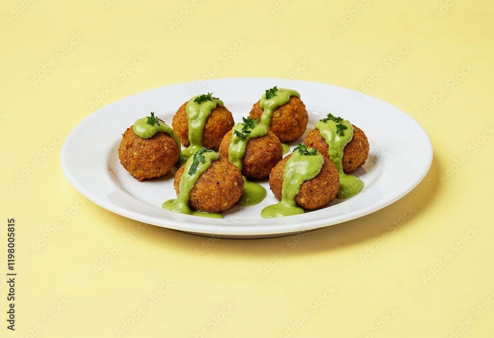 Delicious Vegan Fritters Elegantly Arranged on a Vibrant Yellow Plate Delicious Vegan Fritters Elegantly Arranged on a Vibrant Yellow Plate