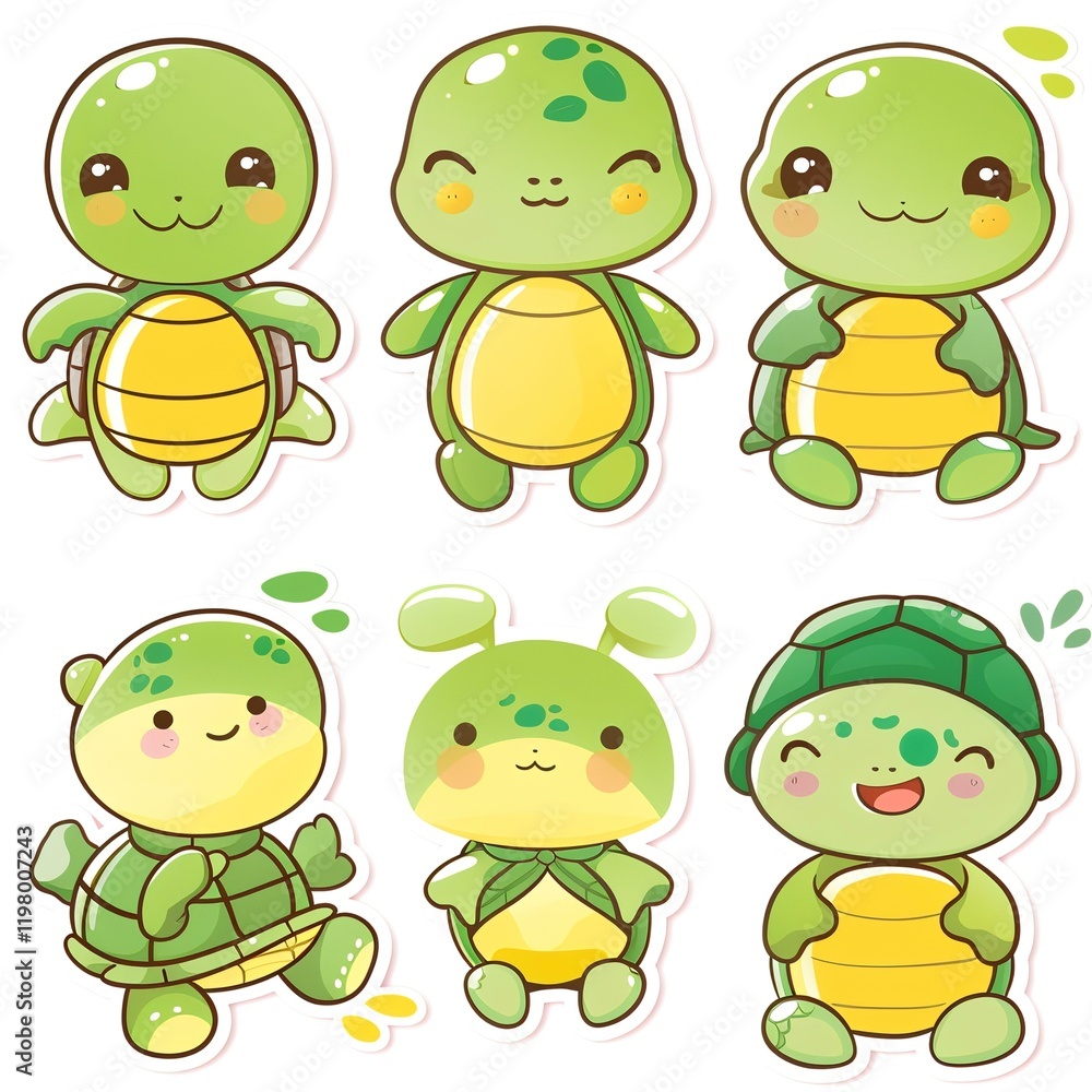 Obraz premium Adorable Cartoon Turtles Illustration Set Kids' Book Design