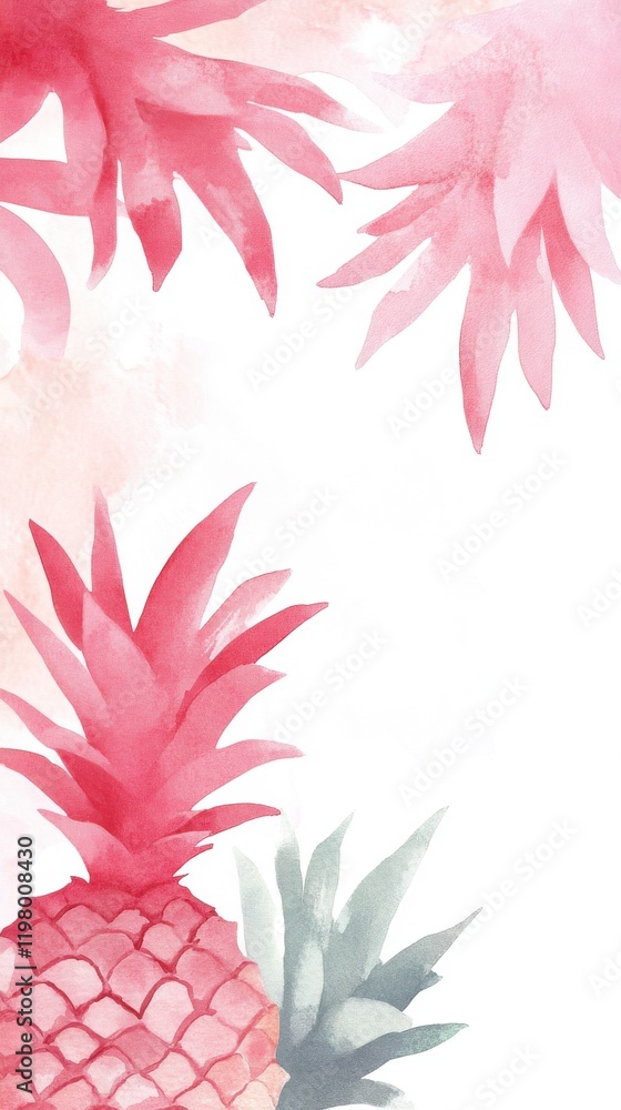 Fototapeta premium Watercolor-inspired pineapples in soft hues of red, dreamy and tropical High quality illustration --chaos 10 --ar 9:16 --style raw --stylize 10 --v 6.1 Job ID: 8c7386ff-66c8-4b8a-ba30-b13caf4a0eb6