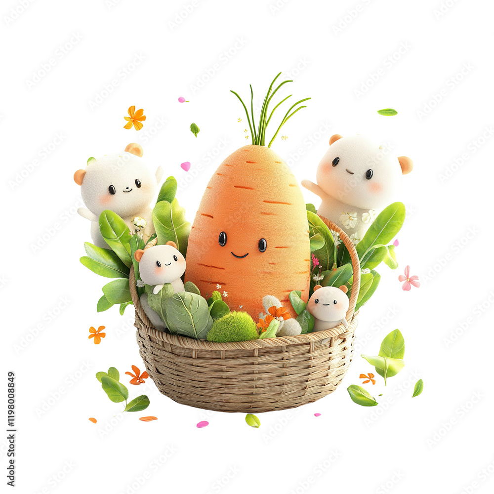 Happy Harvest Adorable Cartoon Animals with a Smiling Carrot in a Basket Happy Harvest Adorable Cartoon Animals with a Smiling Carrot in a Basket