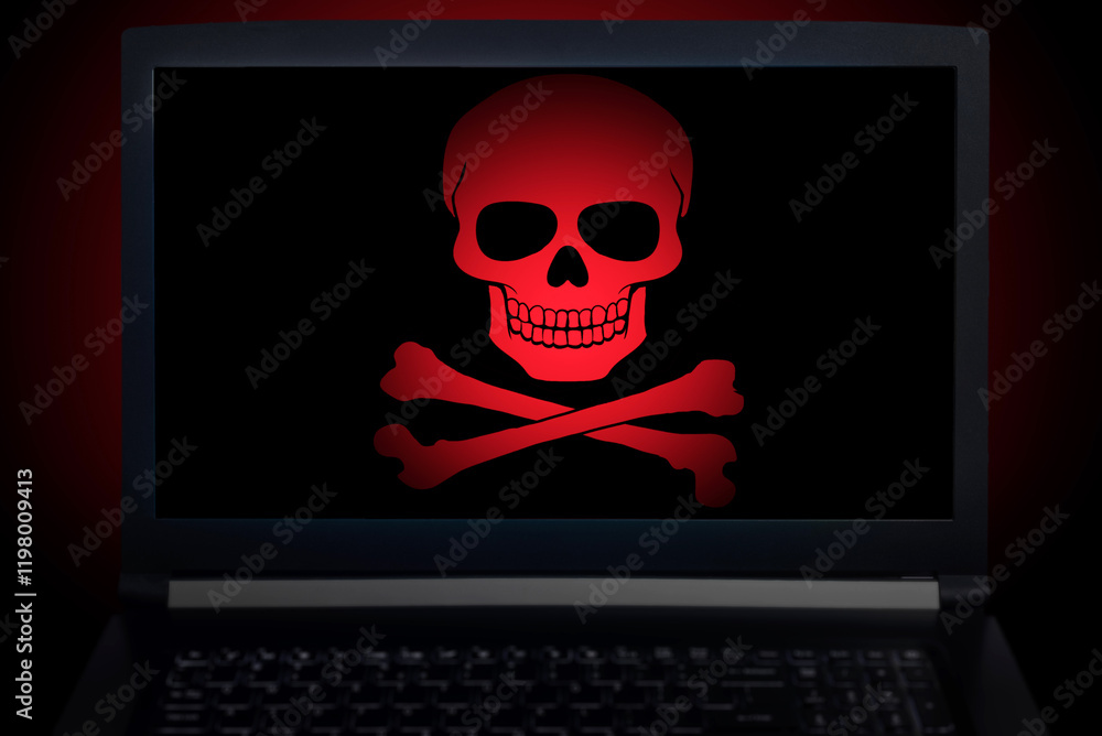 skull and crossbones on computer screen skull and crossbones on computer screen