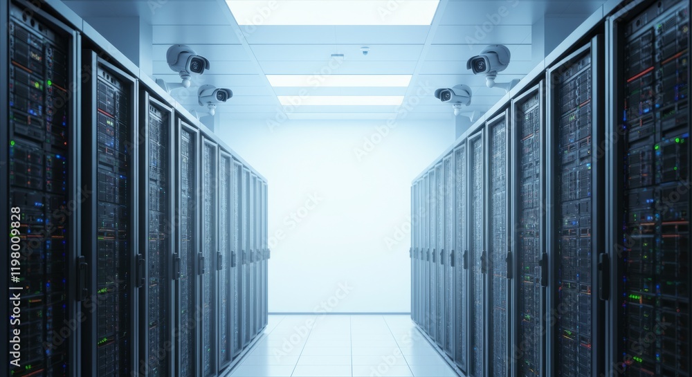 Row of computer servers with a white wall in the background Row of computer servers with a white wall in the background