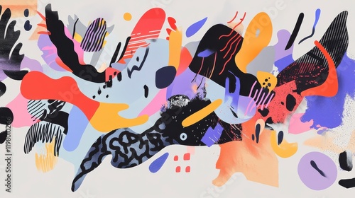 Abstract Colorful Composition with Dynamic Forms and Vibrant Colors