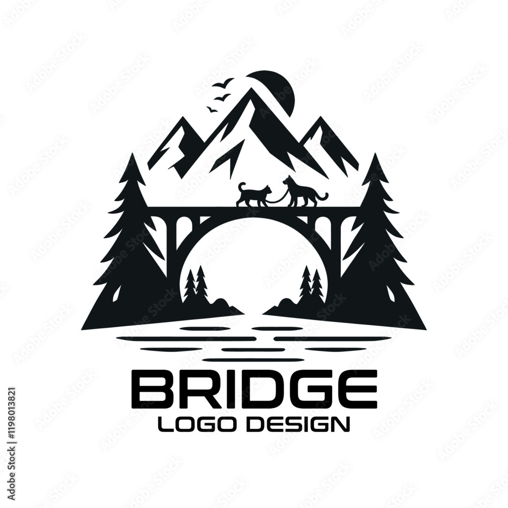Dog And Cat Walking On A Bridge Vector Logo Design Dog And Cat Walking On A Bridge Vector Logo Design