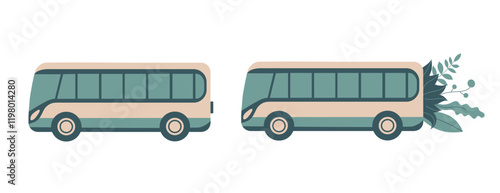 Vector illustration of a bus, an eco-friendly concept, with leaves and plants.