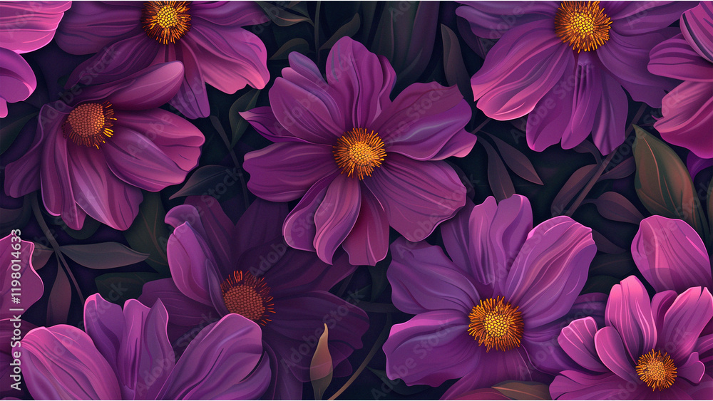 Obraz premium Realistic Purple Floral Pattern Seamless Botanical Design for Fabric and Decor