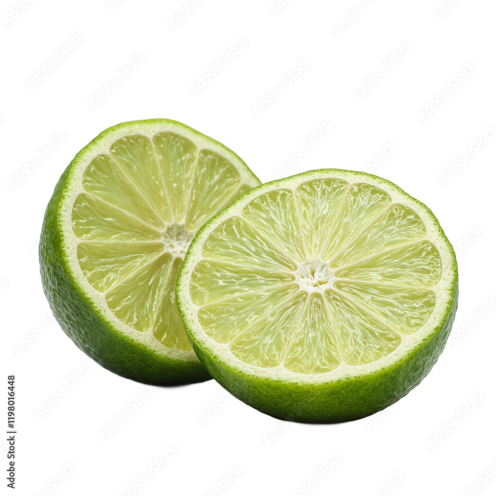 Fresh lime sliced in half showcasing vibrant green color and textured peel Fresh lime sliced in half showcasing vibrant green color and textured peel