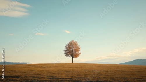 Obraz na płótnie Solitary tree on a hill at sunset, autumnal colors. w salonie