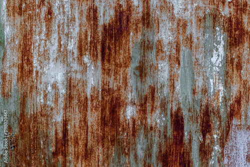 Weathered rusty metal surface with vertical corrosion patterns photo