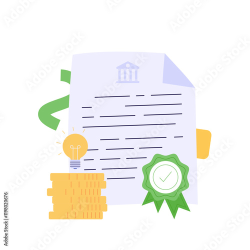 Taking grant money. Form of financial aid. Student pay education loan. Concept of grant certificate, university and college fee, study fund, scholarship money. Vector illustration