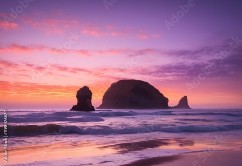 scenic vibrant sunset over calm coastal waves featuring soft colors relaxing atmosphere inspired beauty, beach, ocean, sky, water, landscape, light, horizon