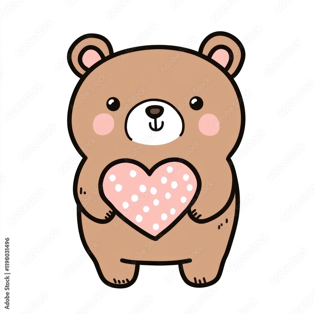 Cute brown bear holding heart; Valentine's Day card design Cute brown bear holding heart; Valentine's Day card design