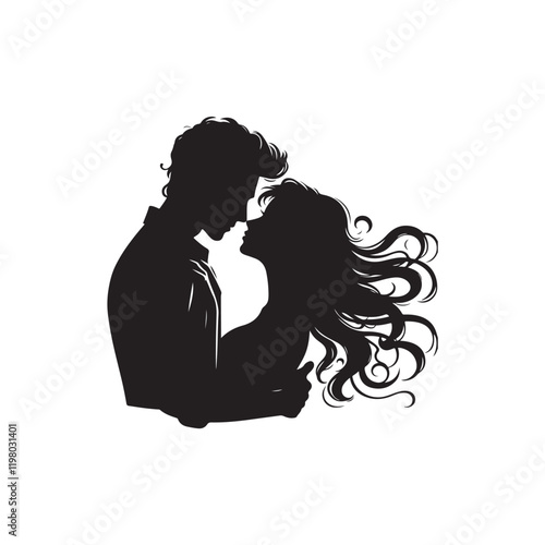 Black Color romantic couple silhouette design Vector Illustration, Solid White Background (7).eps