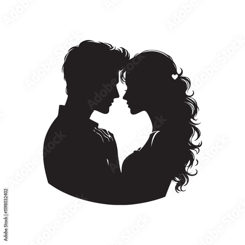 Black Color romantic couple silhouette design Vector Illustration, Solid White Background (45).eps