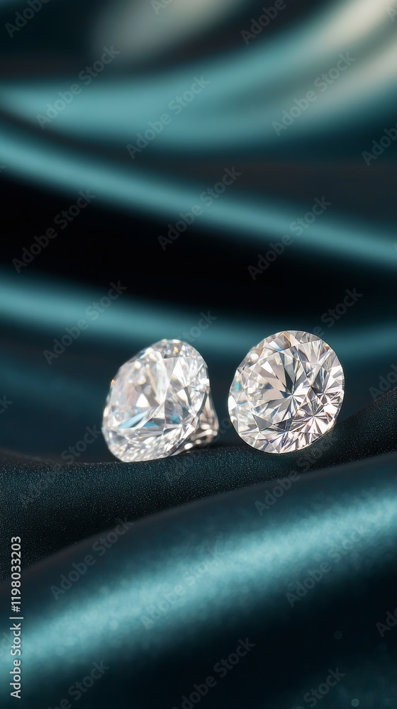Beautiful jewelry featuring a pair of high-end diamond earrings. Diamond jewelry on a black velvet fabric. Beautiful jewelry featuring a pair of high-end diamond earrings. Diamond jewelry on a black velvet fabric.