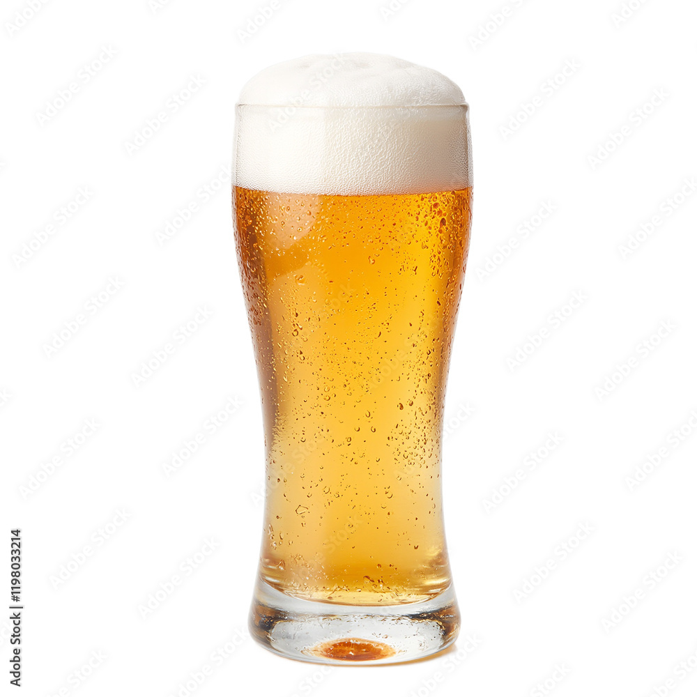 Refreshing golden beer in a frosty glass with thick foam Refreshing golden beer in a frosty glass with thick foam