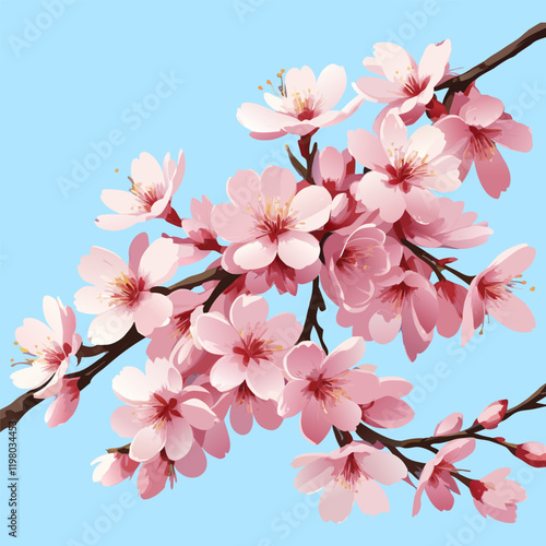 Elegant Sakura Branch on Blue Background
