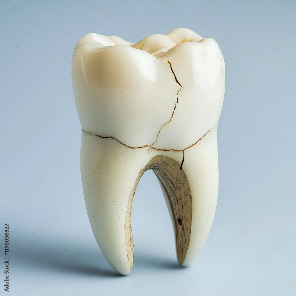 Simple Chipped Tooth Model with Visible Root on Light Background