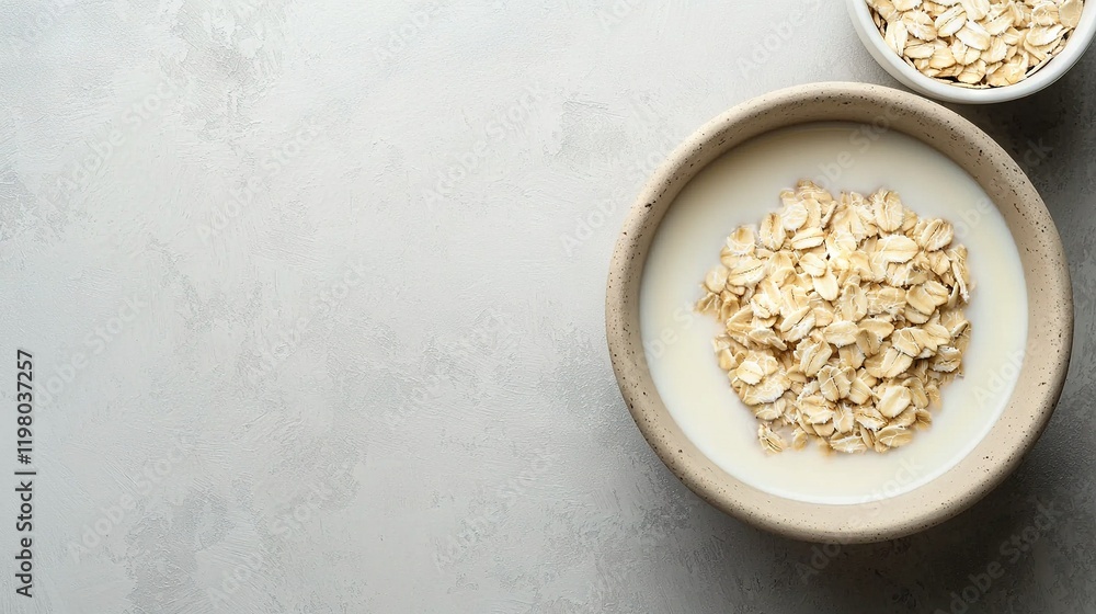 A bowl of oatmeal on a table, accompanied by another bowl of oatmeal A bowl of oatmeal on a table, accompanied by another bowl of oatmeal