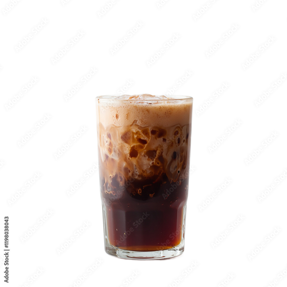 Refreshing cold brew coffee in a tall glass showcasing gradient of dark to light brown tones Refreshing cold brew coffee in a tall glass showcasing gradient of dark to light brown tones