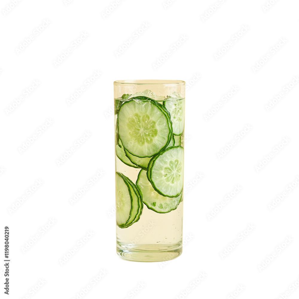 Fresh cucumber infused water in glass with cucumber slices