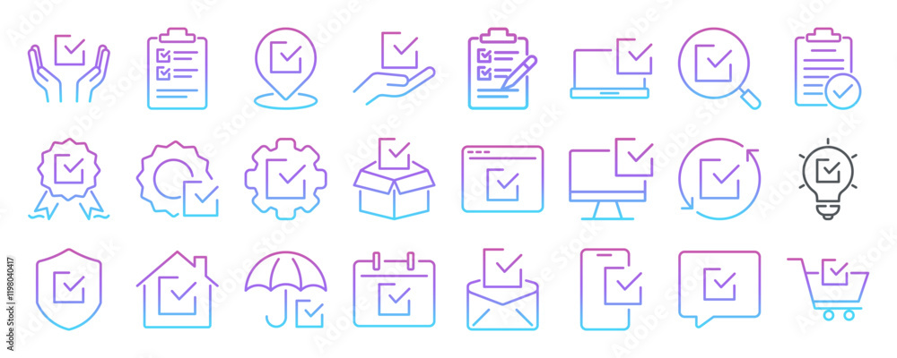 Check mark related editable stroke outline icons set isolated on white background flat vector illustration. Pixel perfect. 64 x 64 Check mark related editable stroke outline icons set isolated on white background flat vector illustration. Pixel perfect. 64 x 64