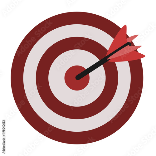 Dart on target illustration, suitable to be used as goal, achievement, specificity, archery sport flat icon. Editable EPS vector.
