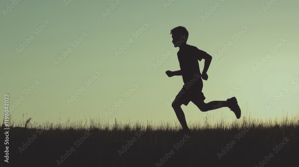 Silhouette of a boy running at sunset. Silhouette of a boy running at sunset.
