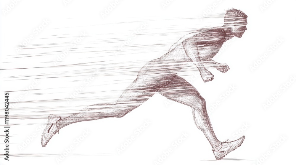Sketch of a runner in motion, blurred lines suggesting speed and dynamism. Sketch of a runner in motion, blurred lines suggesting speed and dynamism.