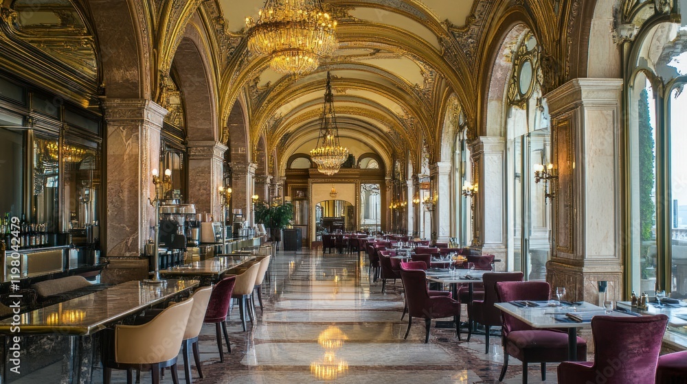 Fototapeta premium Grand Restaurant Interior: Opulent Dining Experience