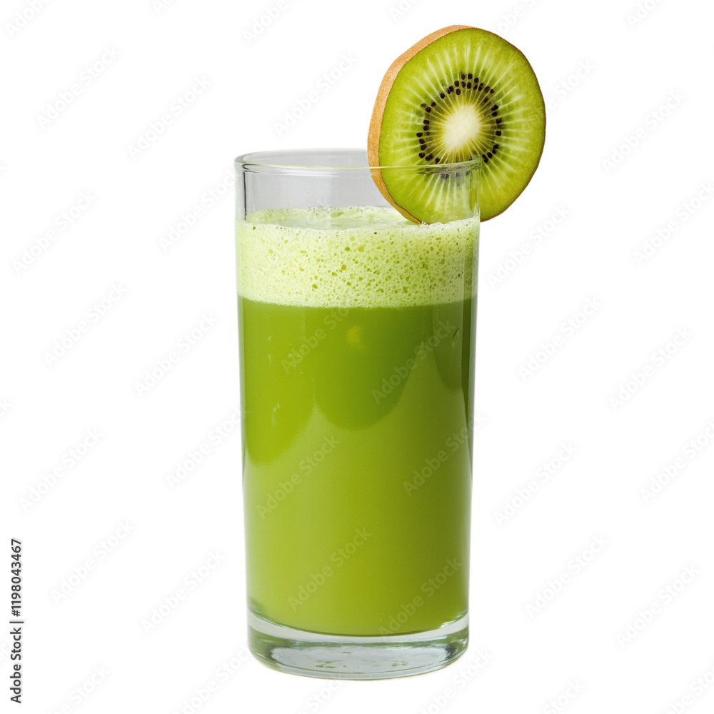 Refreshing kiwi juice in a sleek glass adorned with a fresh kiwi slice Refreshing kiwi juice in a sleek glass adorned with a fresh kiwi slice