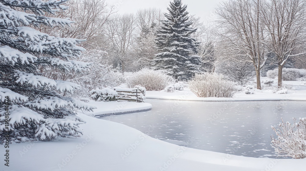 Fototapeta premium Winter Wonderland: A Frozen Pond Scene
