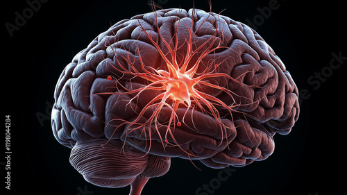 Detailed illustration of a human brain with tumors, showcasing medical concepts and neurological disorders
 photo