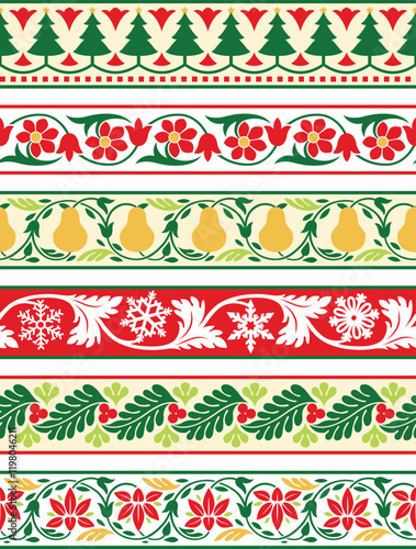 A set of vintage retro Christmas border design treatments 