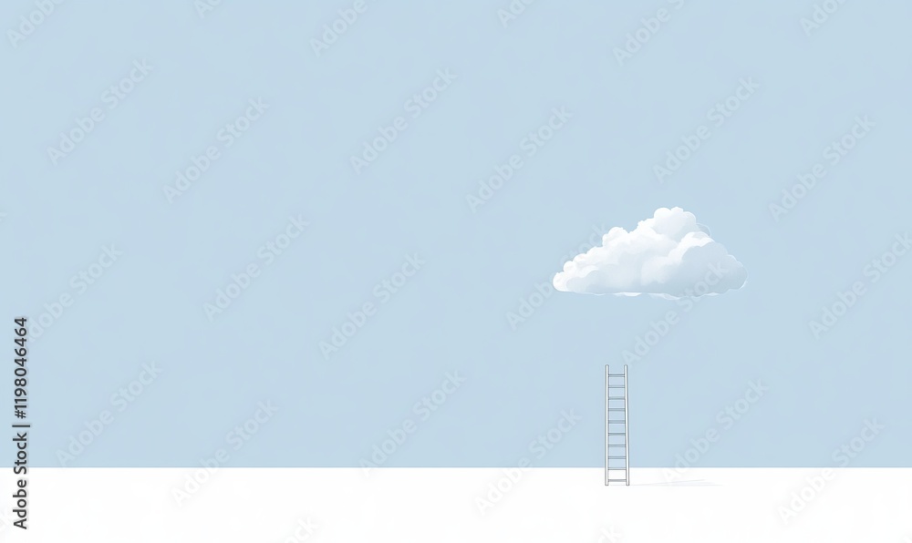 A white cloud casting its shadow next to a black ladder against a blue sky, representing cloud computing technology adoption, leadership, and professional achievements A white cloud casting its shadow next to a black ladder against a blue sky, representing cloud computing technology adoption, leadership, and professional achievements