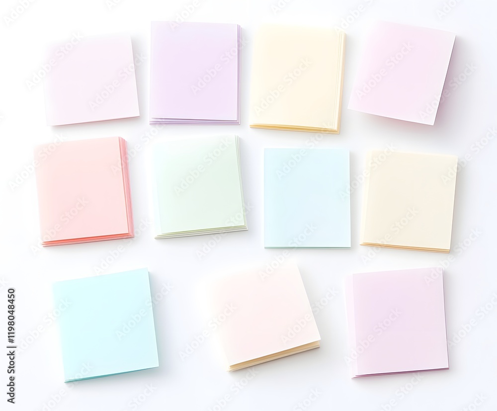 Fototapeta premium Pastel Colored Blank Notepads Arranged on White Background