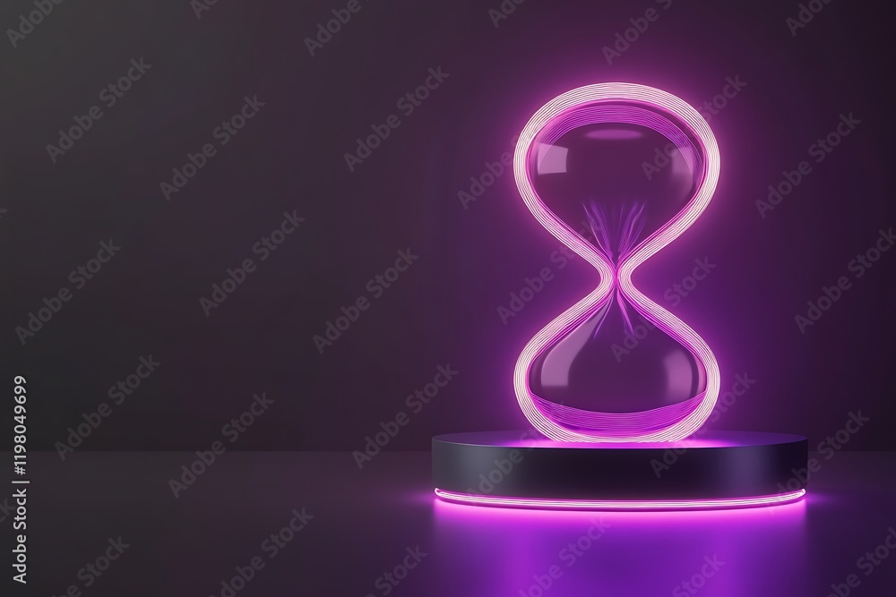 Glowing Purple Hourglass on Dark Background Glowing Purple Hourglass on Dark Background