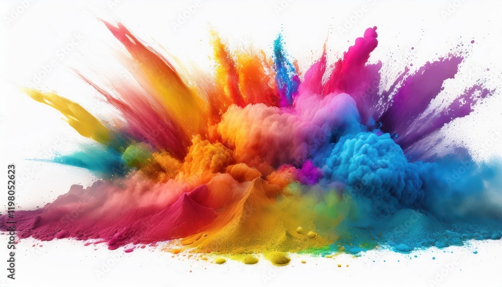 Fototapeta premium Vibrant Holi Rainbow Explosion Wide Panorama of Brilliant Colors and Textures Celebrating Festival of Colors on White Background at3, PO
