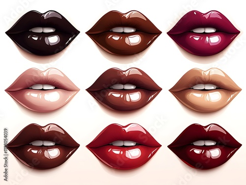 Glossy Lips in Diverse Shades Displaying a Range of Colors photo