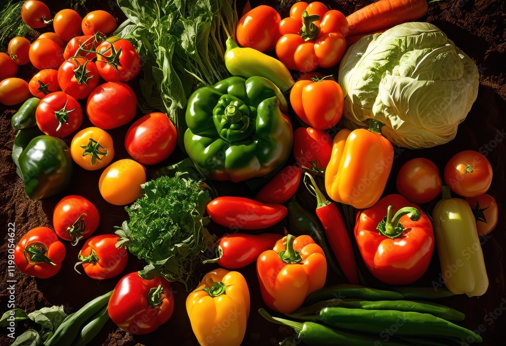 detailed close colorful vegetable display showcasing fresh produce textured soil background mouth watering visual appeal, arrangement, vegetables, garden detailed close colorful vegetable display showcasing fresh produce textured soil background mouth watering visual appeal, arrangement, vegetables, garden
