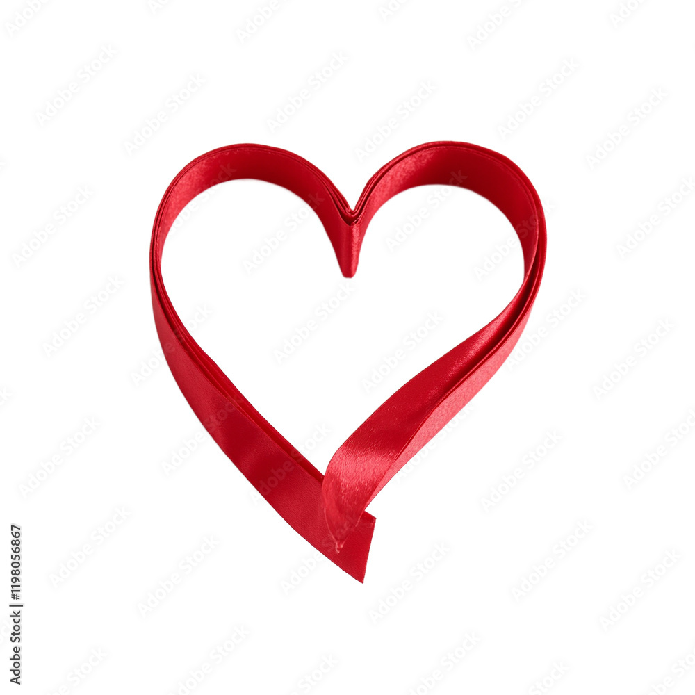 Romantic red satin ribbon twisted into heart shape on white background Romantic red satin ribbon twisted into heart shape on white background